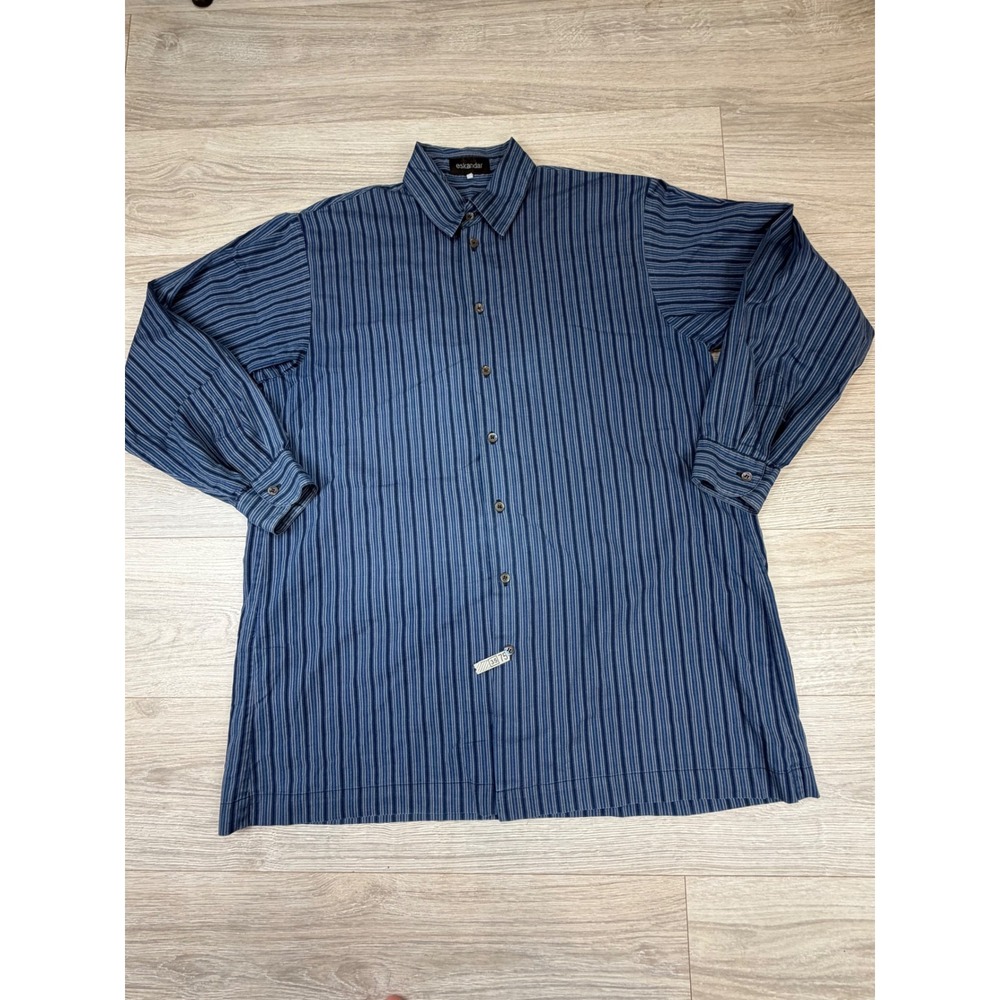 Eskandar Blue Striped Cotton Button Down Shirt Oversized Tunic Size 0 Long Sleev